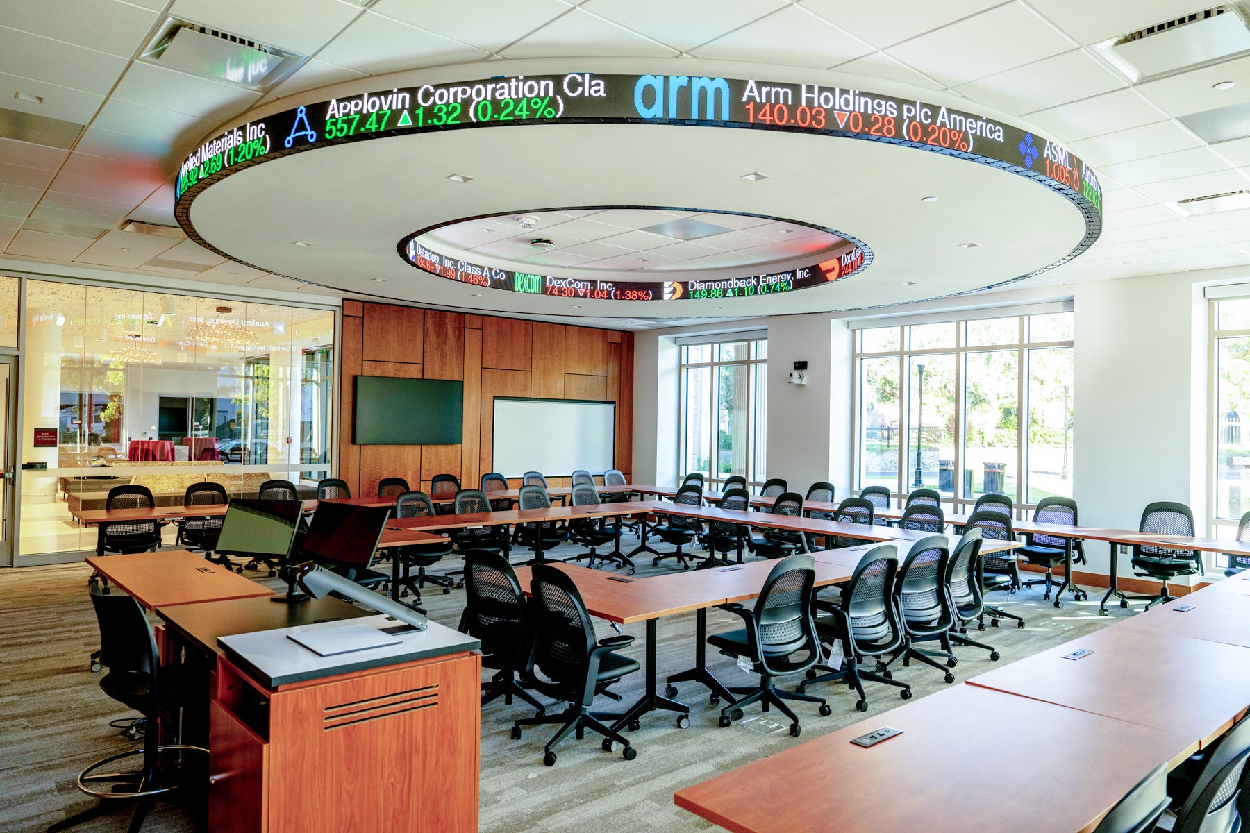Photo of the Peter & Mary Lee Jones Trading Room in FSU's new Herbert Wertheim Center for Business Excellence